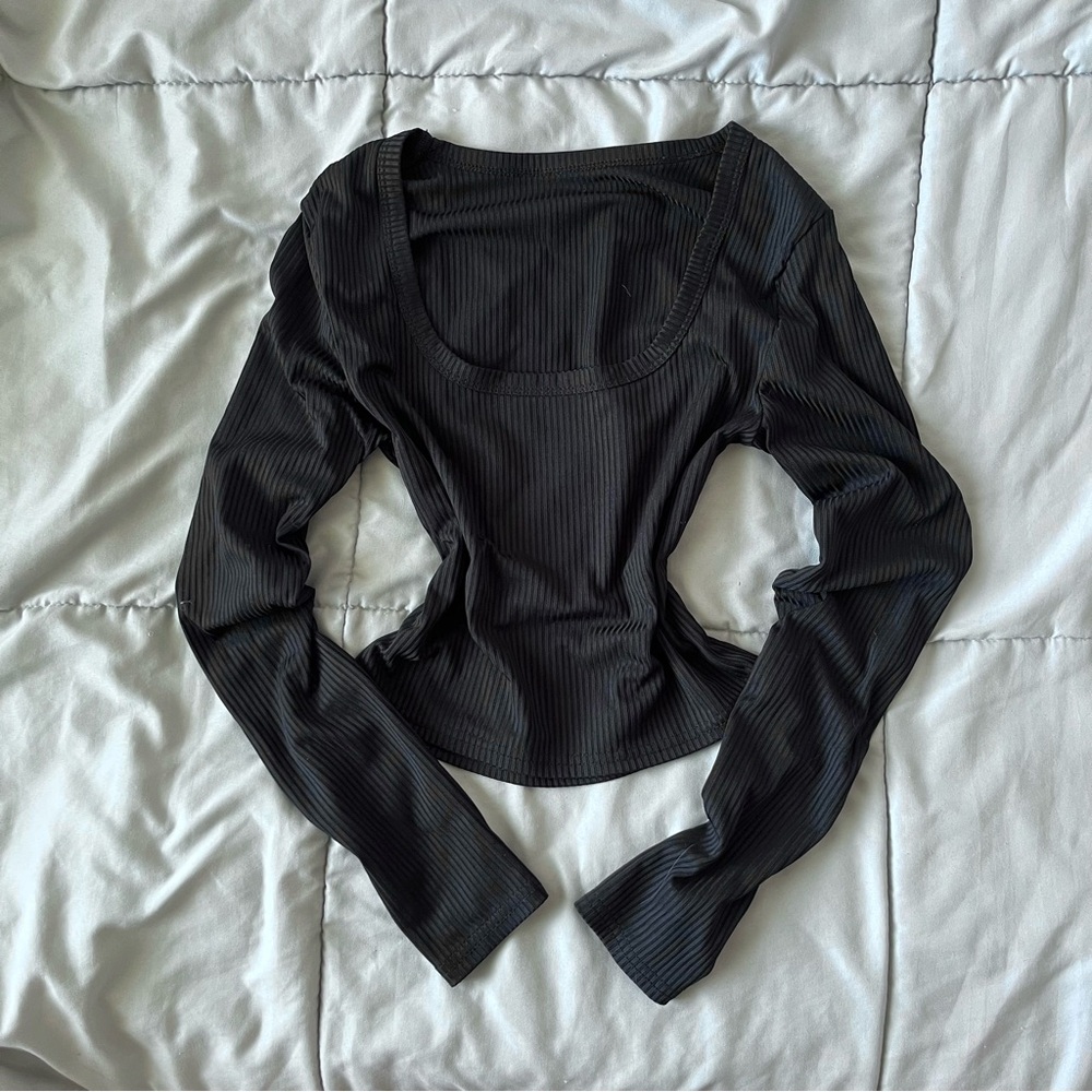 3/$20 - yesstyle scoop neck ribbed long sleeve top in black
